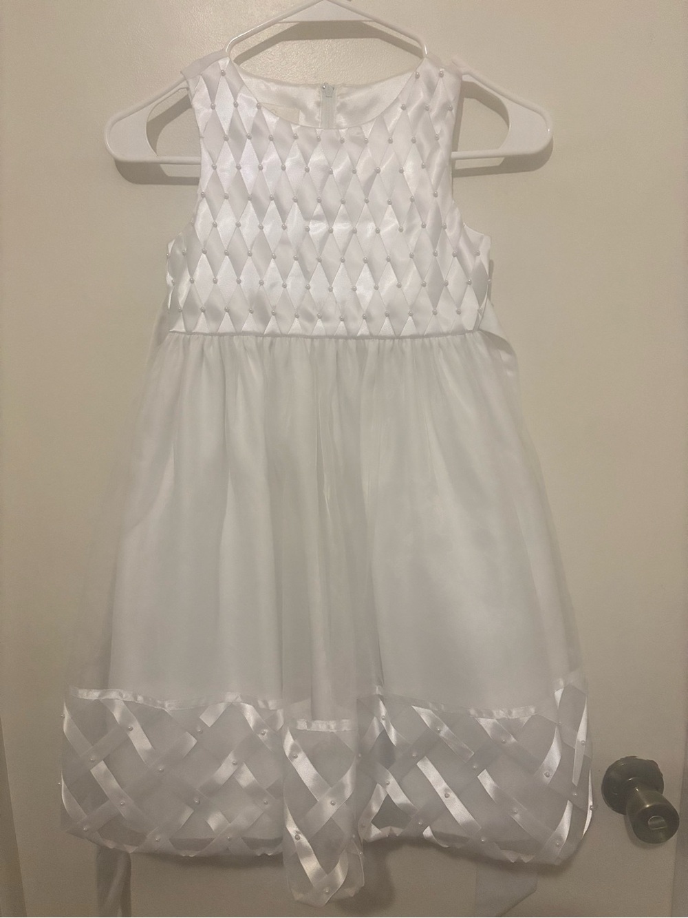 American Princess Classic White Satin & Organza Girls' Dress